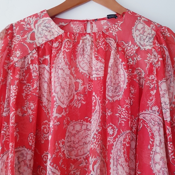 ZARA Red Paisley Chiffon Pullover Blouse - Picture 3 of 10